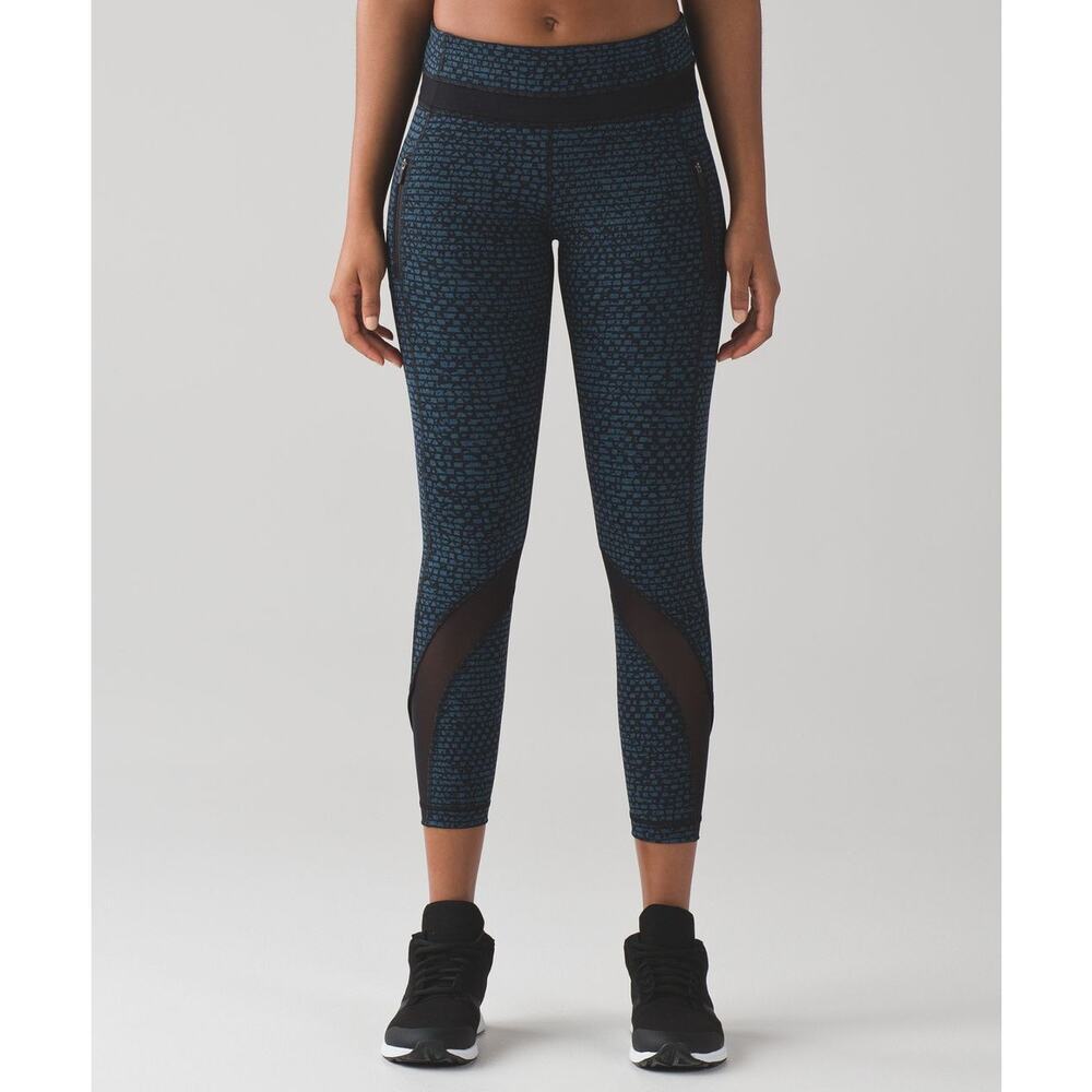 Lululemon Inspire Tight II Shatter Weave Desert Teal Alberta Lake / Black sz 4